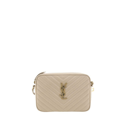 Alt Tag: Saint Laurent Beige Calf Leather Bos Taurus Shoulder Bag with quilted design and iconic logo on front