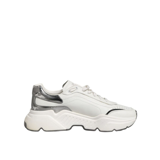 Dolce & Gabbana White Silver DAYMASTER Leather Men Sneakers Shoes
