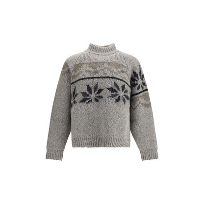 Magliano Gray Alpaca Vicugna Pacos Sweatshirt, handcrafted wool sweater with Norwegian design, crew neck, ribbed cuffs and hem.