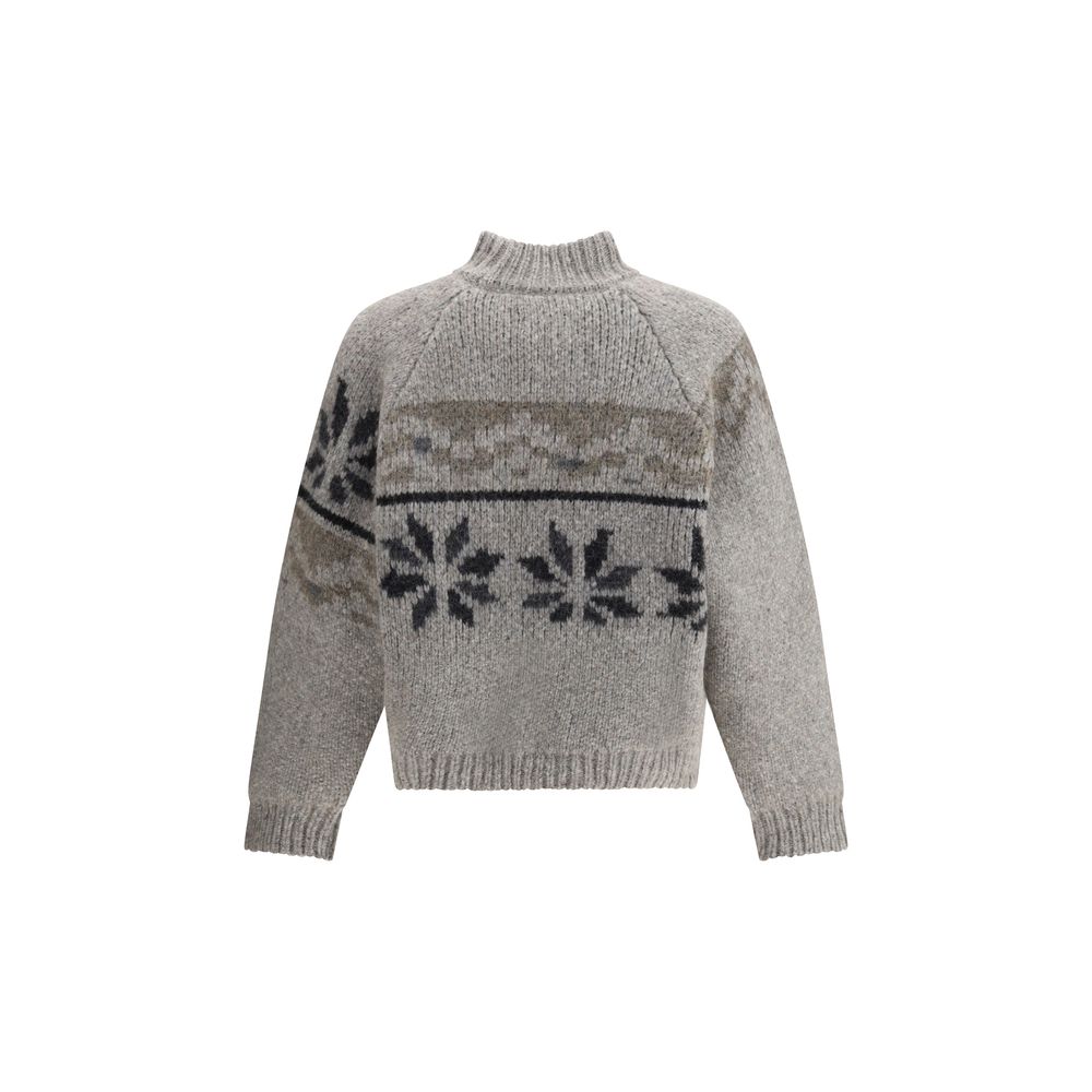 Magliano Gray Alpaca Vicugna Pacos Sweatshirt with Norwegian pattern, handcrafted design, heavy wool, crew neck and ribbed cuffs.