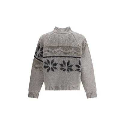 Magliano Gray Alpaca Vicugna Pacos Sweatshirt with Norwegian pattern, handcrafted design, heavy wool, crew neck and ribbed cuffs.