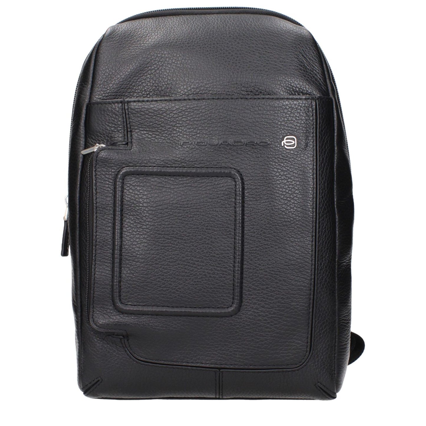 Piquadro Black Leather Crossbody Bag with front logo, adjustable straps, MPN CA4832VIN, code F84382, sleek design, perfect for daily use.