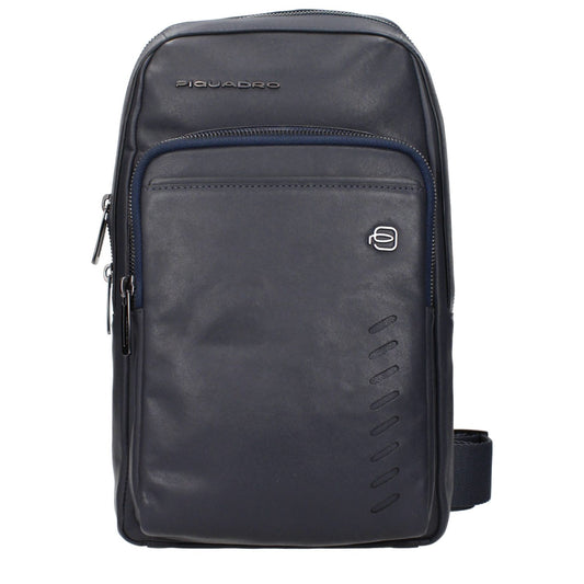Piquadro Blue Leather Crossbody Bag with front logo and adjustable shoulder strap, MPN CA5346S110BLU, code F84379