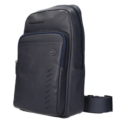 Piquadro Blue Leather Crossbody Bag with front logo and adjustable shoulder strap, MPN CA5346S110BLU, stylish for everyday use.