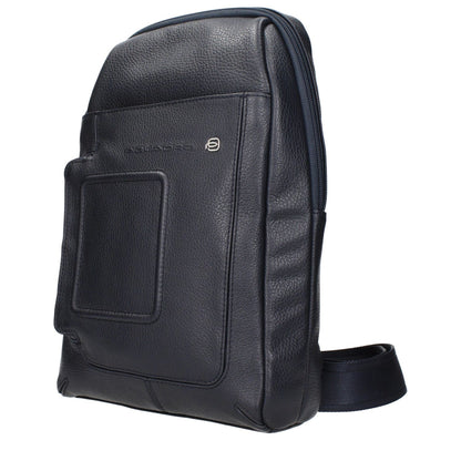 Piquadro Blue Leather Crossbody Bag with front logo and adjustable back straps, MPN CA4832VIBLU, code F84382.