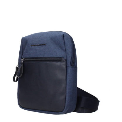 Piquadro Blue Fabric Crossbody Bag with adjustable shoulder strap and front logo, MPN CA4481W98BLU, product code F84160.