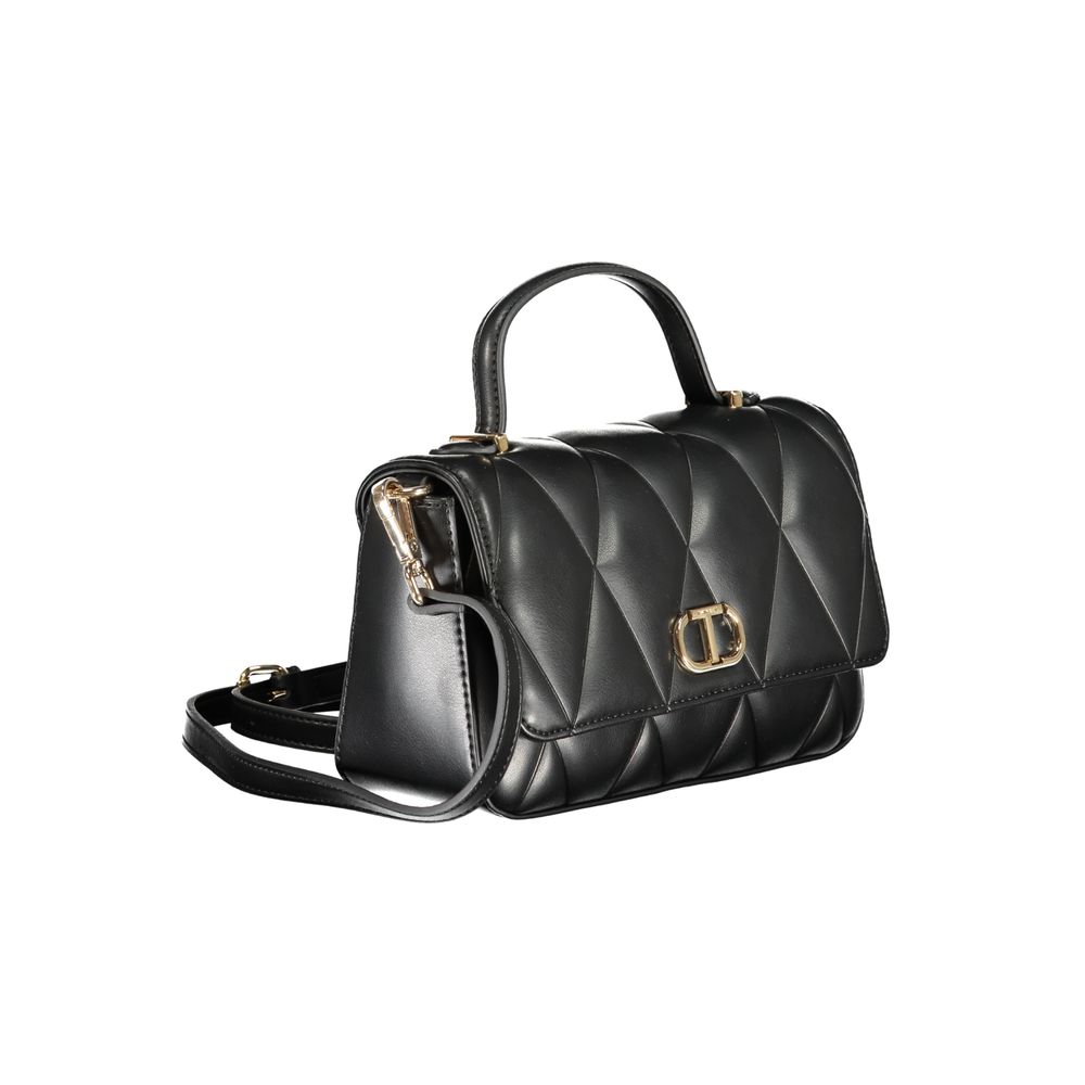 Twinset Black Polyethylene Women Handbag with shoulder strap and logo, showcasing sleek design and sophistication for versatile styling.