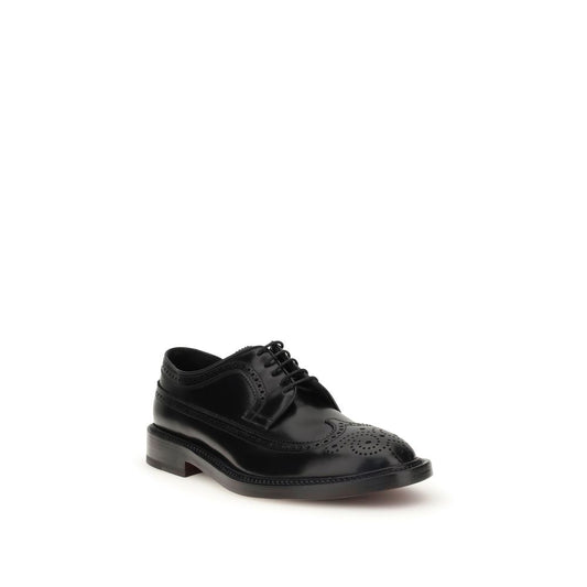 Fratelli Rossetti Leather derby Lace-Ups in black with decorative perforations and textured sole for elegance and comfort.