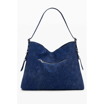 Desigual Blue Polyethylene Women Handbag with intricate embroidery and adjustable shoulder strap