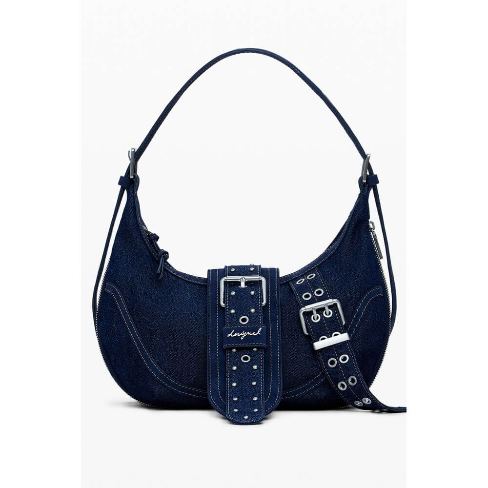 Desigual Blue Cotton Women Handbag with adjustable shoulder strap and internal pocket for essentials.