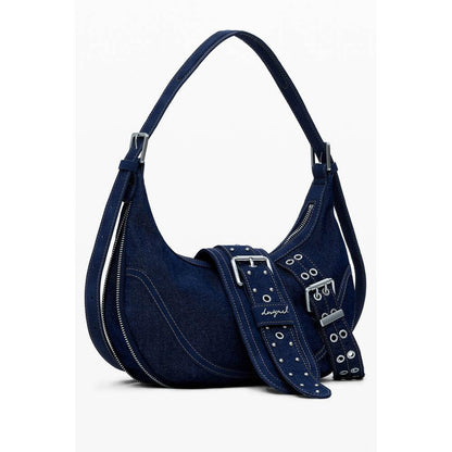 Desigual Blue Cotton Women Handbag with removable strap, showcasing stylish and functional design crafted from cotton, polyester, and more.