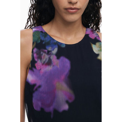 Desigual Black Polyester Women Dress with floral print and crew neck