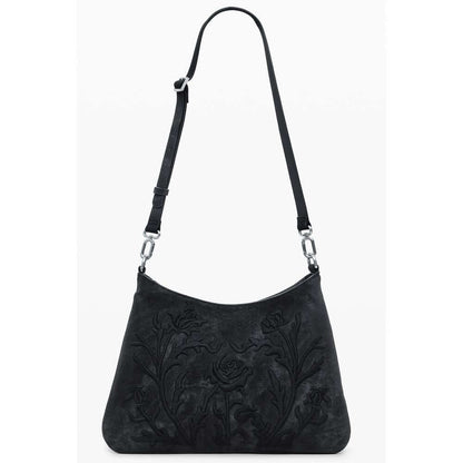 Desigual Black Polyethylene Women Handbag with floral embroidery and adjustable strap