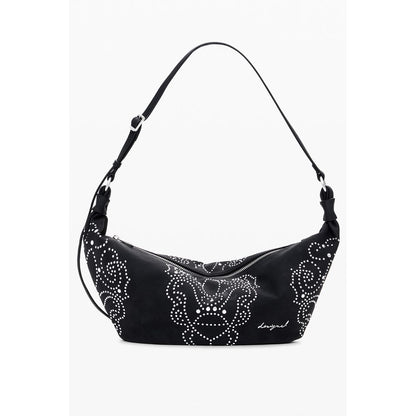 Desigual Black Polyethylene Women Handbag with stud embellishments, adjustable strap, and zip closure for fashion-forward elegance.