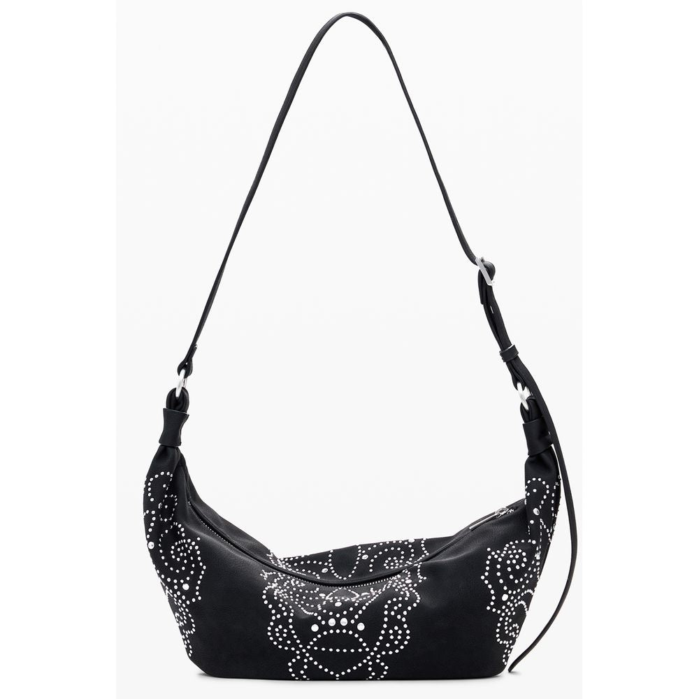Desigual Black Polyethylene Women Handbag with stud embellishments and adjustable strap for stylish functionality.