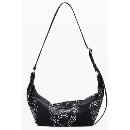 Desigual Black Polyethylene Women Handbag with stud embellishments and adjustable strap for stylish functionality.