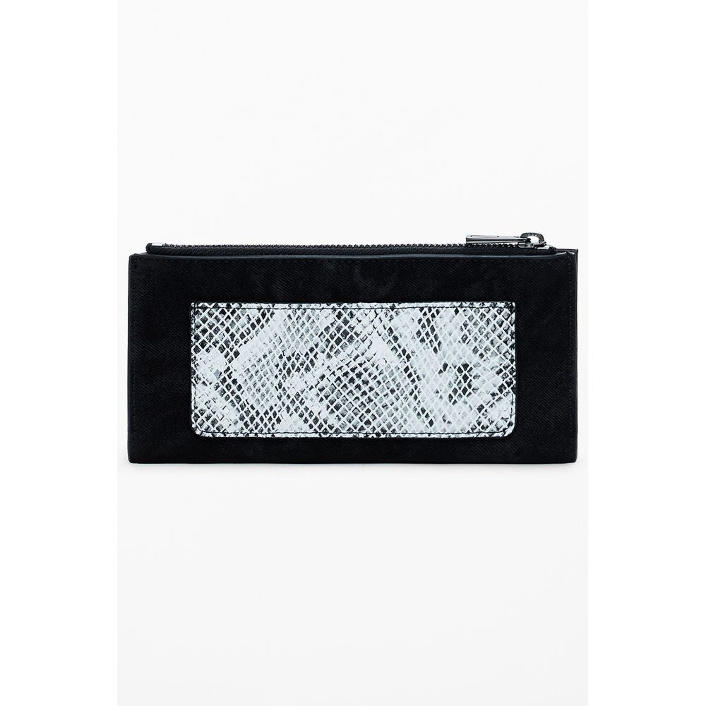 Desigual Black Polyethylene Women Wallet with snake patch design and secure closures.