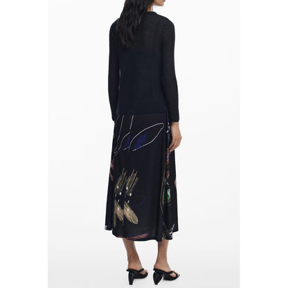 Back view of Desigual Black Polyester Women Dress with floral design and contrasting accents, showcasing elegant style and signature branding.