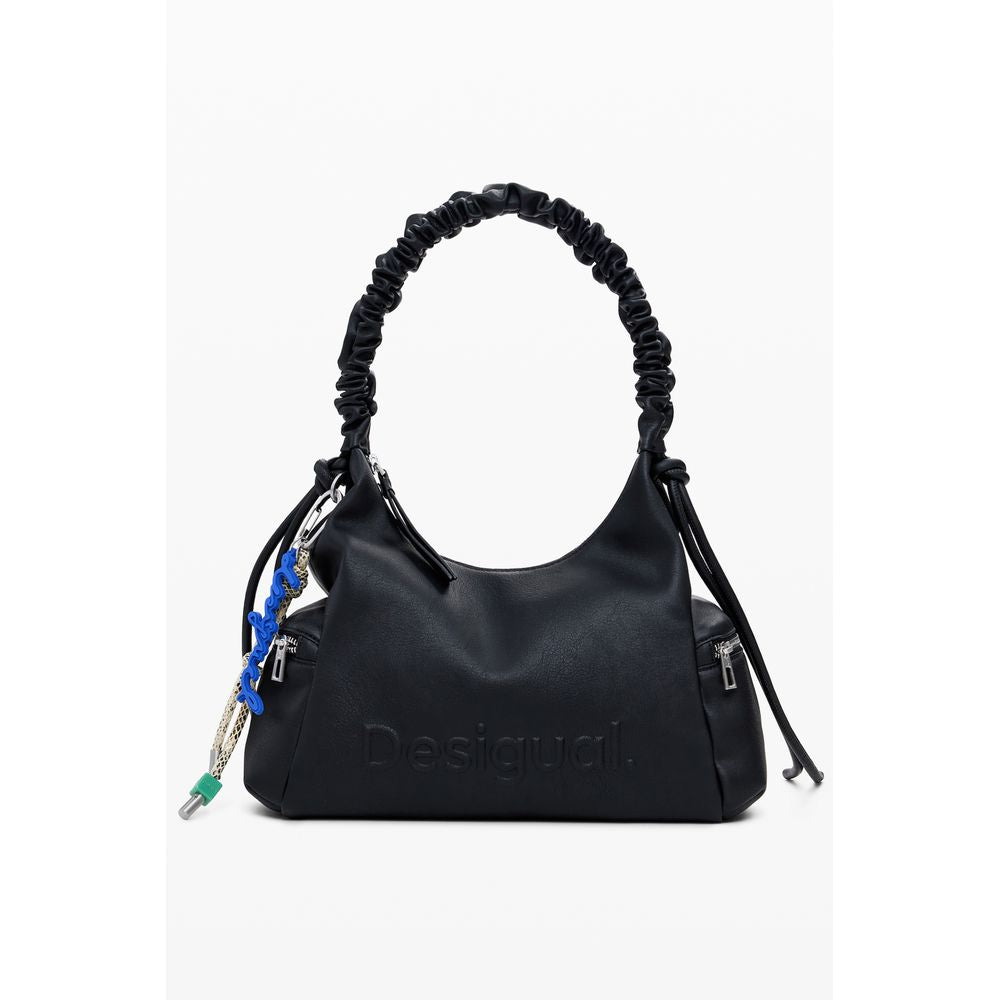 Desigual Black Polyethylene Women Handbag with shoulder strap and multiple pockets, featuring stylish design and durable material.