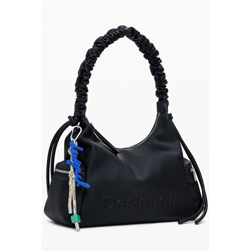 Desigual Black Polyethylene Women Handbag with shoulder strap, external and internal pockets for storage, and stylish design.