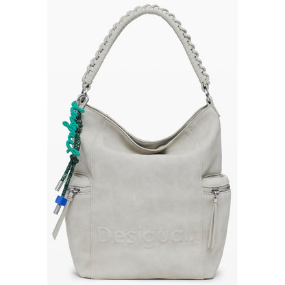 Desigual Beige Polyethylene Women Backpack with one-shoulder handle and bold relief print featuring Desigual logo.