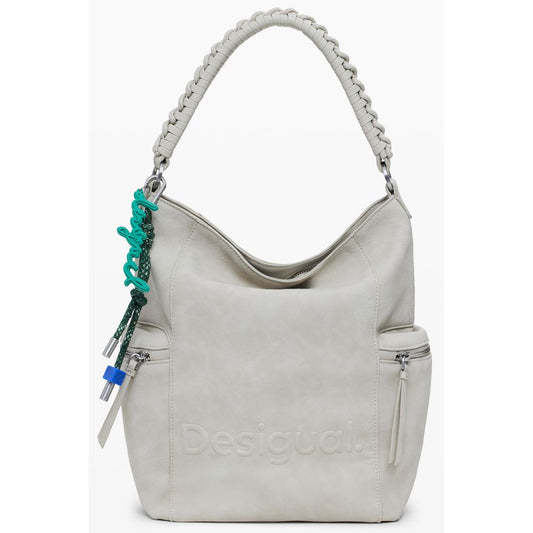 Desigual Beige Polyethylene Women Backpack with one-shoulder handle and bold relief print featuring Desigual logo.