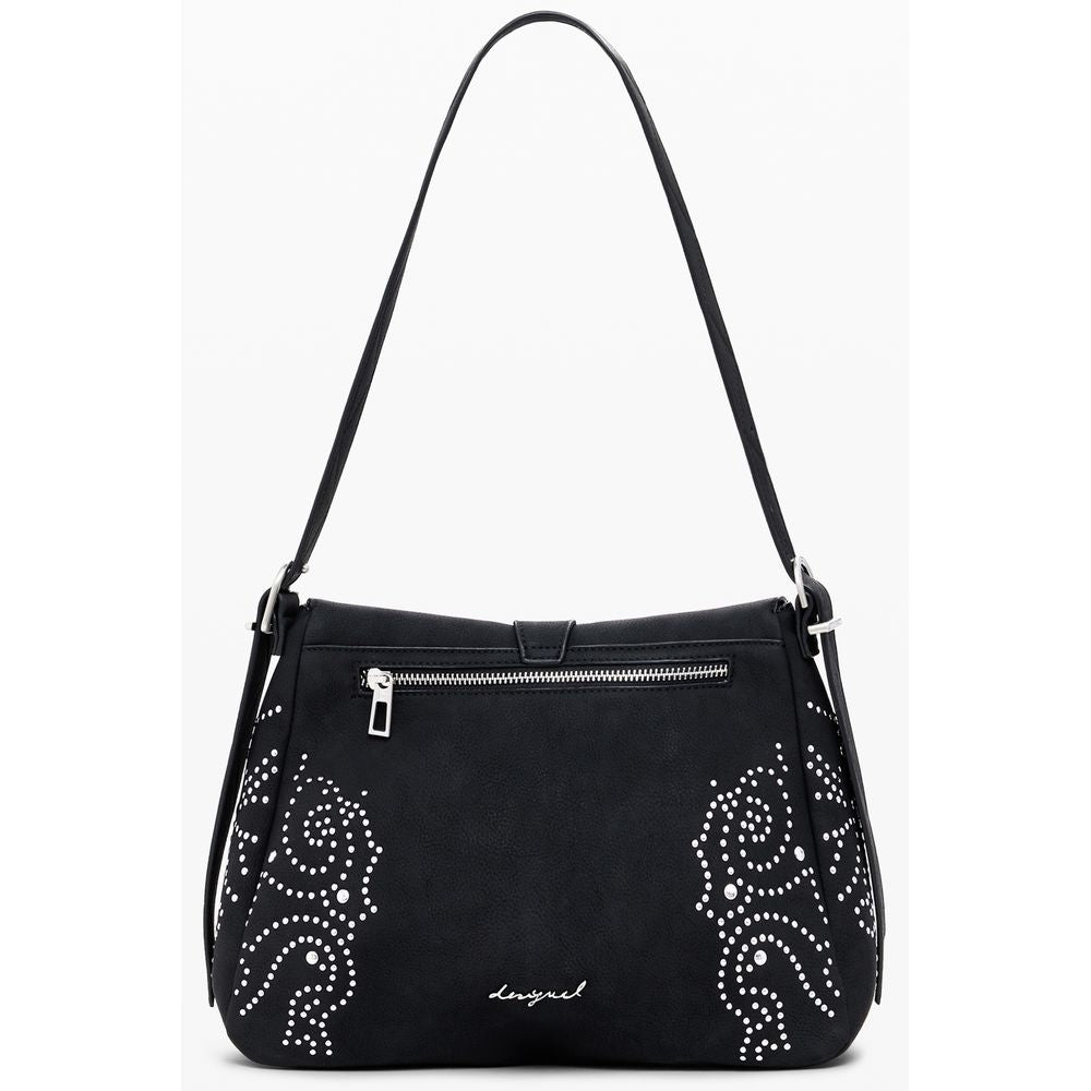 Desigual Black Polyethylene Women Handbag with bold stud accents and adjustable shoulder strap, ideal for stylish versatility.