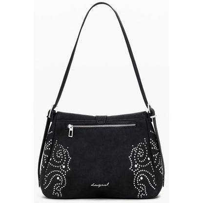 Desigual Black Polyethylene Women Handbag with bold stud accents and adjustable shoulder strap, ideal for stylish versatility.
