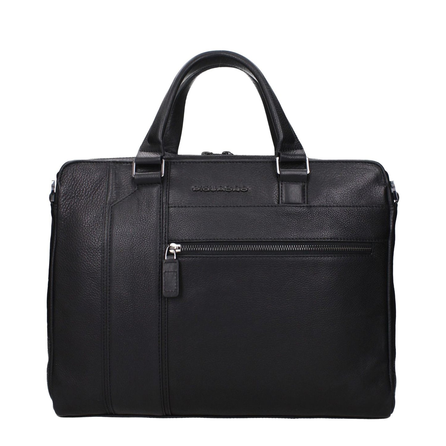 Piquadro Black Leather Business And Laptop Bag with adjustable strap, front and back logo, vintage effect, featuring MPN CA4940S105N.