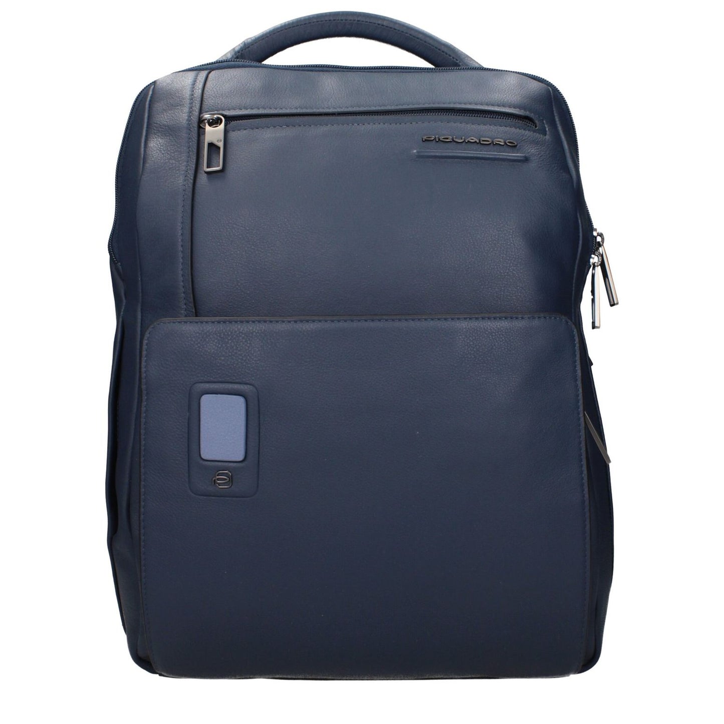Piquadro Blue Leather Backpack with adjustable straps and iPad/PC cases, MPN CA5105AOBLU, front logo, code F84381, elegant design