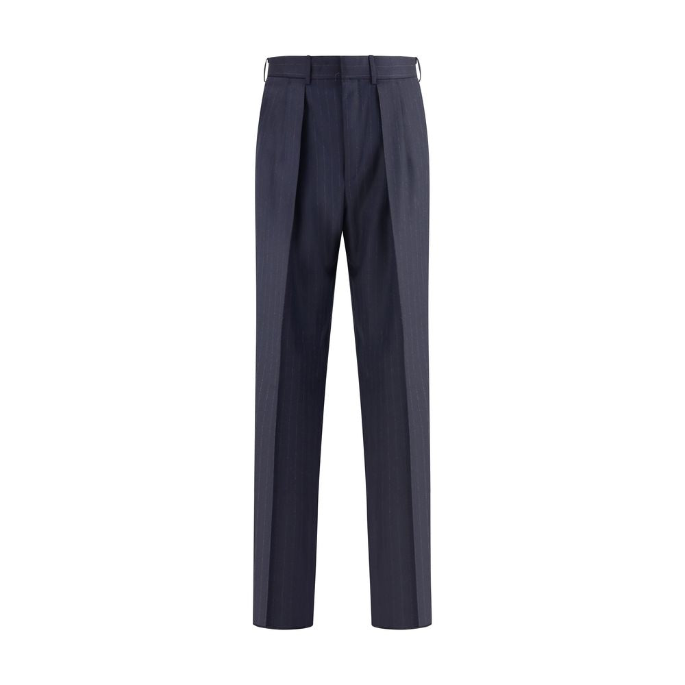Tom Ford Blue Wool Dress Pants - tailored pinstripe with pleats, zipper, and straight-leg design for formal elegance.