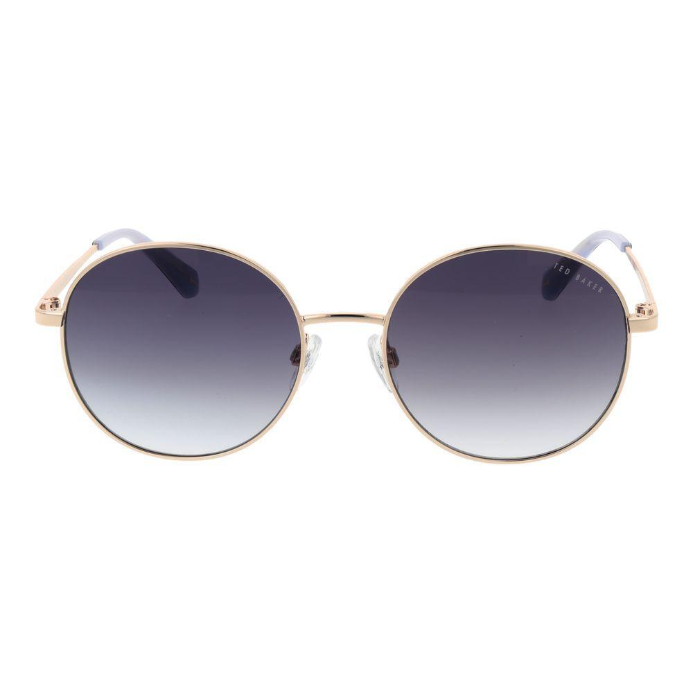 Ted Baker Gold Women Sunglass with full-rim gold acetate frame and gradient round grey lenses offering 100% UVA & UVB protection.