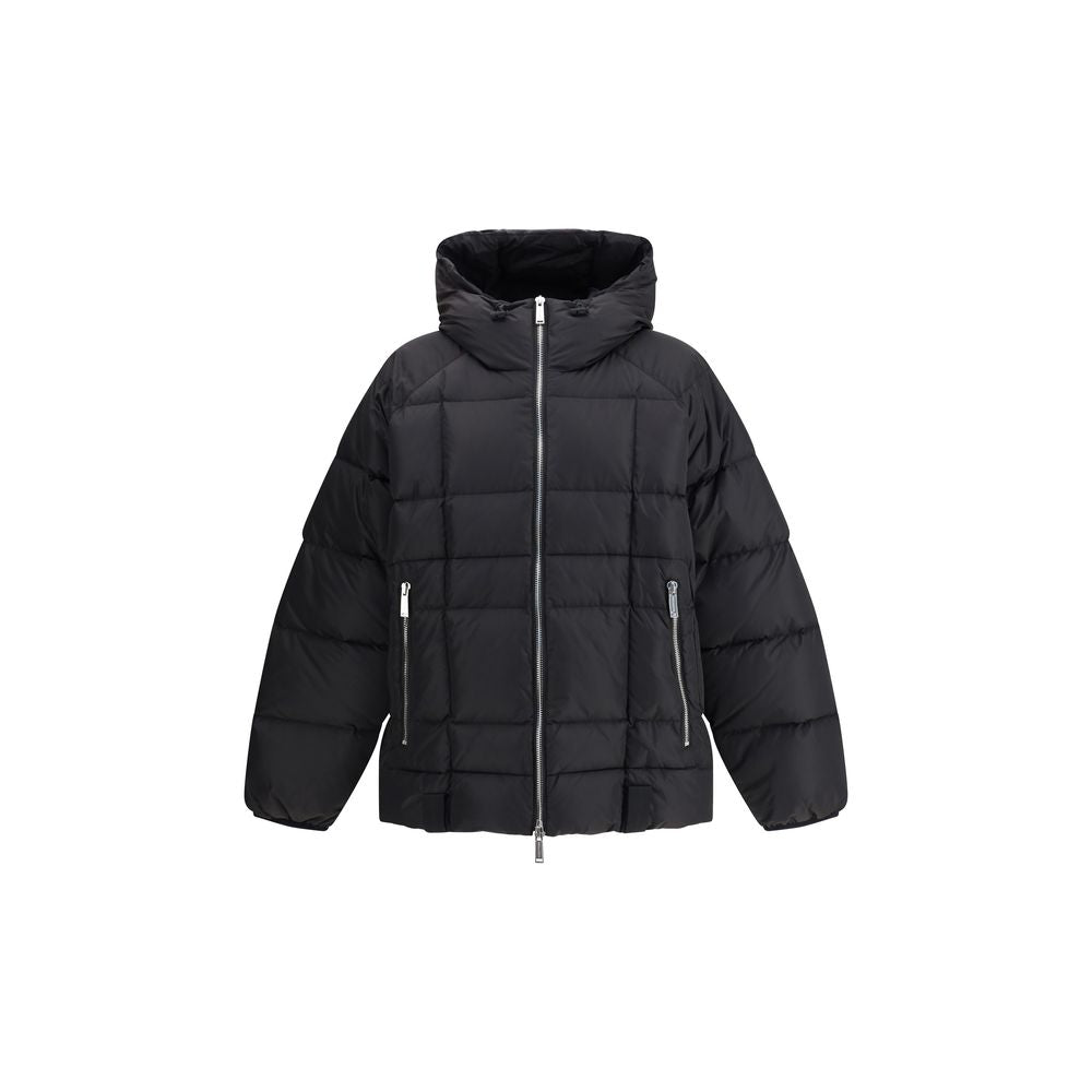 Dsquared² Black Polyamide Coat with wrap-around hood and quilted design for winter style and protection.