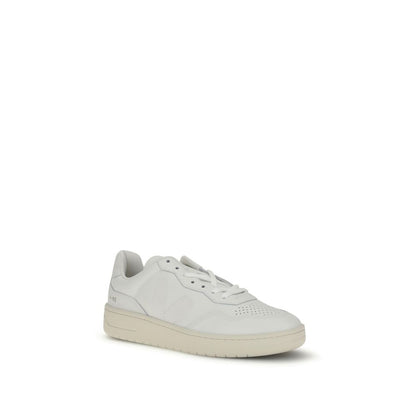 Veja White Leather Low Top Sneakers with organic leather, round toe, V logo patch, and contrasting logo. Minimalist style.