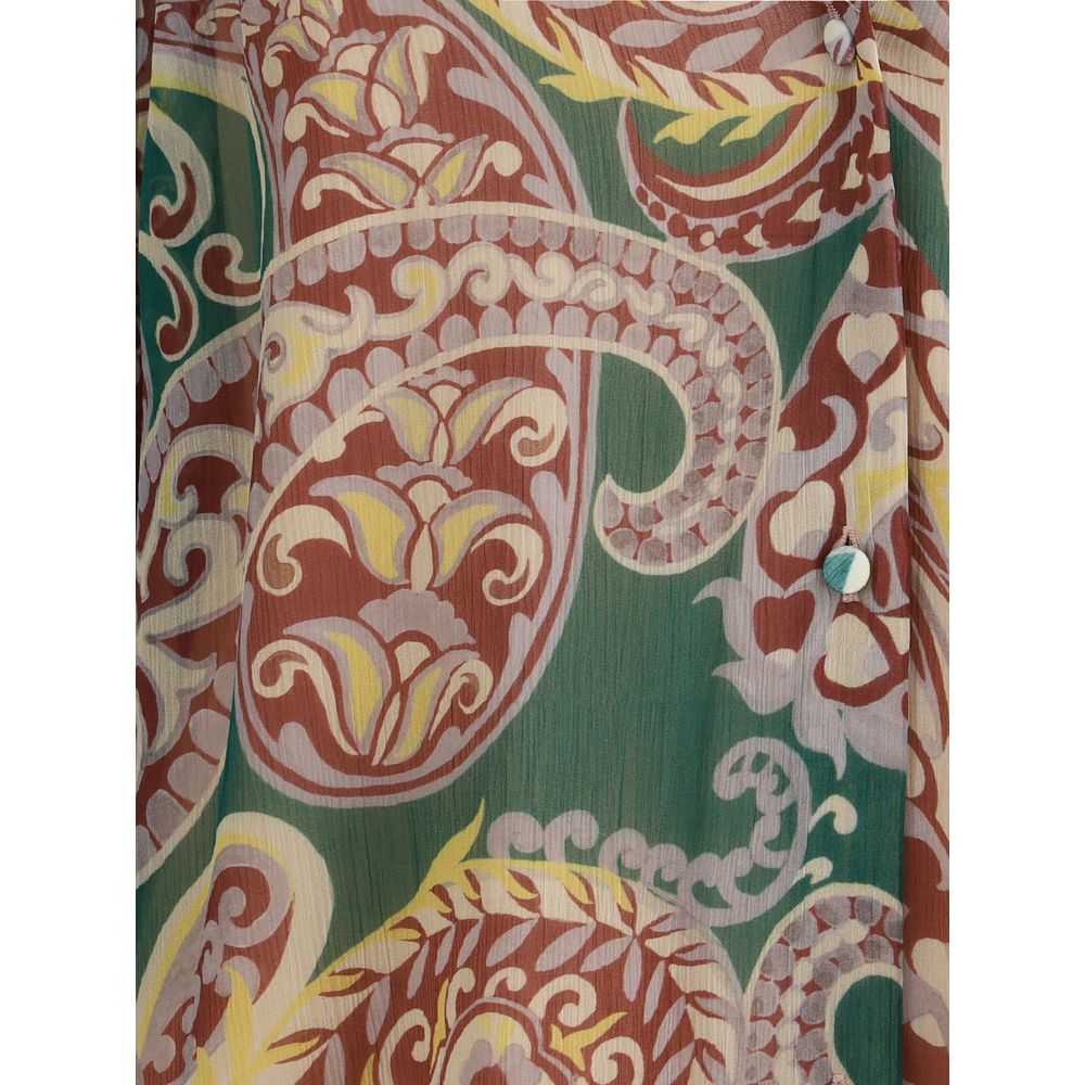 Close-up of Etro Multicolor Silk Pattern Shirt showcasing iconic all-over Paisley print in lightweight silk crepon.