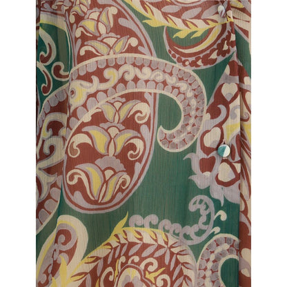 Close-up of Etro Multicolor Silk Pattern Shirt showcasing iconic all-over Paisley print in lightweight silk crepon.