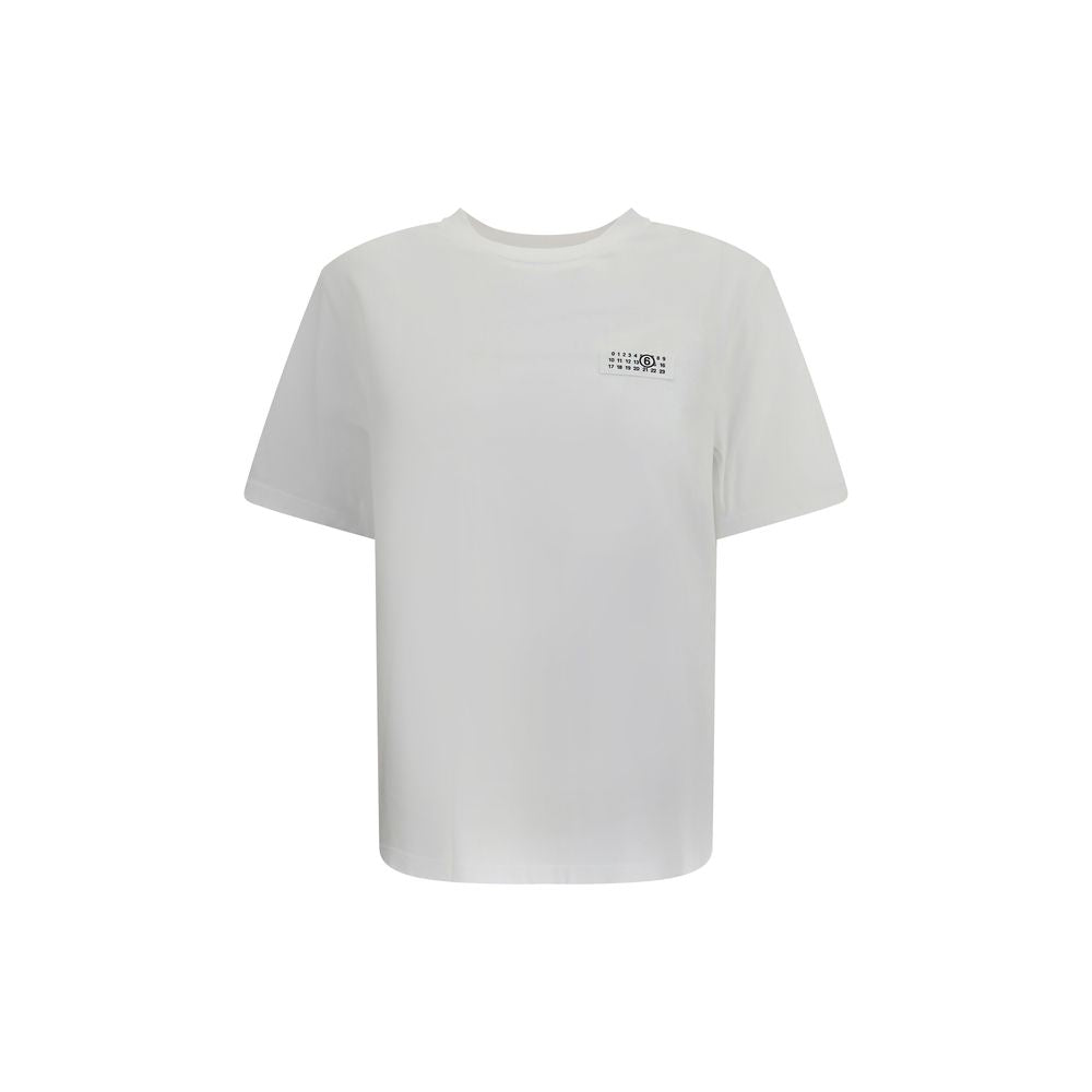 MM6 White Cotton T-Shirt with applied logo and ribbed crew neck for AW25