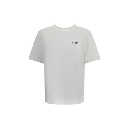 MM6 White Cotton T-Shirt with applied logo and ribbed crew neck for AW25