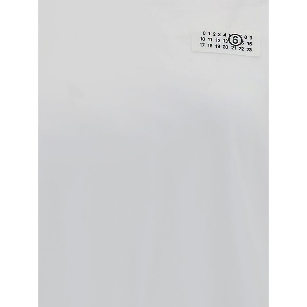 MM6 White Cotton T-Shirt with ribbed crew neck and applied logo, perfect for a contemporary style, 100% cotton fabric for autumn-winter collection.