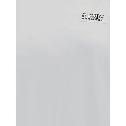 MM6 White Cotton T-Shirt with ribbed crew neck and applied logo, perfect for a contemporary style, 100% cotton fabric for autumn-winter collection.