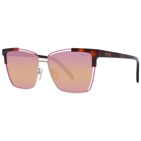 Emilio Pucci Brown Women Sunglass with multicolor mirrored gradient lenses, cat eye style, full-rim acetate & metal frame.