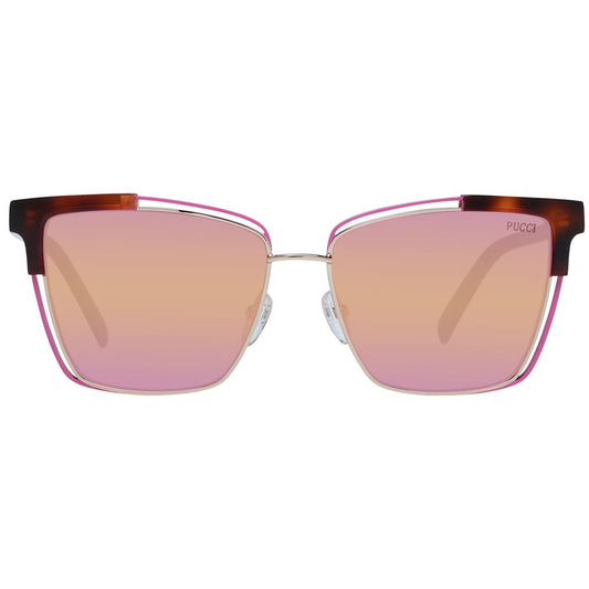 Emilio Pucci Brown Women Sunglass with multicolor mirrored & gradient lenses in cat eye style. Full-rim frame with acetate and metal.