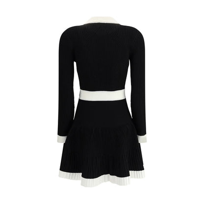 Back view of Balmain Black Viscose Casual Dress with ribbed trim and flared skirt.