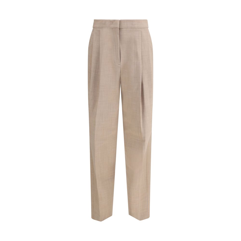 Fabiana Filippi Beige Fleece Wool Dress Pants with refined diamond thread loop and front zipper-and-hook closure.
