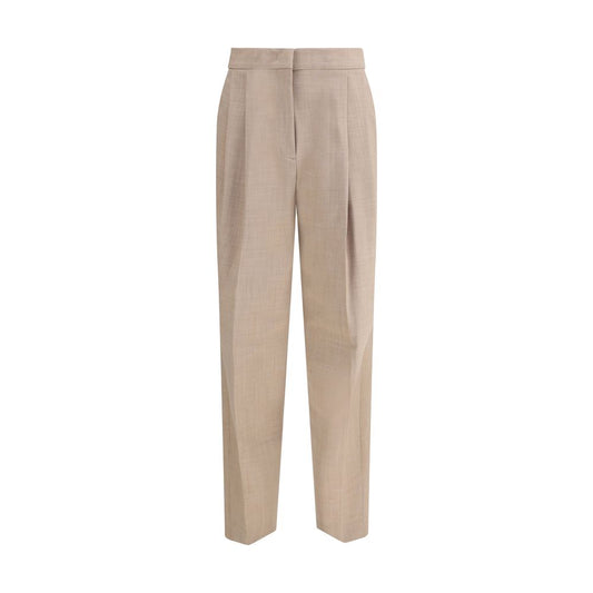Fabiana Filippi Beige Fleece Wool Dress Pants with two darts and diamond detail, showcasing elegant and sophisticated style.