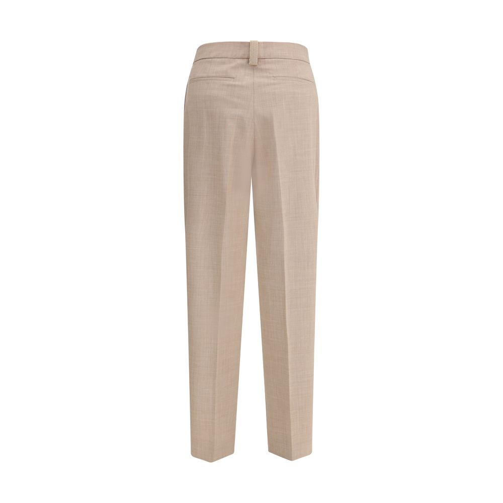 Back view of Fabiana Filippi Beige Fleece Wool Dress Pants with dart details and diamond thread loop.