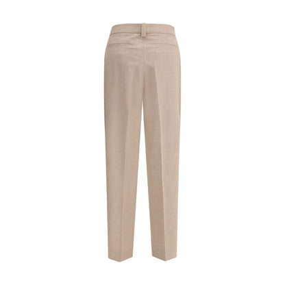 Back view of Fabiana Filippi Beige Fleece Wool Dress Pants with dart details and diamond thread loop.