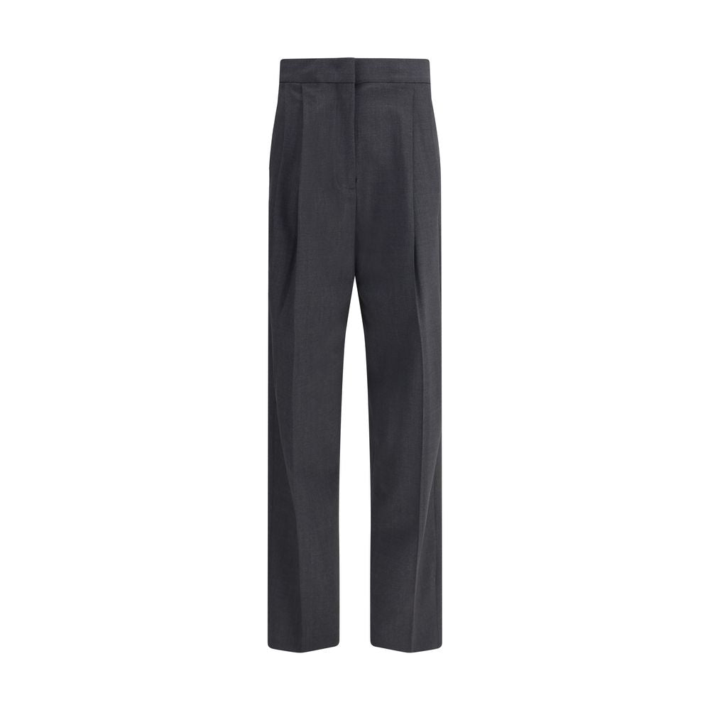 Fabiana Filippi Gray Fleece Wool Casual Pants with diamond thread loop detail and darts for a refined silhouette.