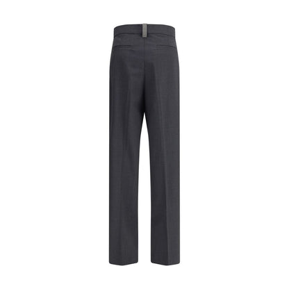 Back view of Fabiana Filippi Gray Fleece Wool Casual Pants with diamond thread loop detail and welt pockets for sophisticated style.
