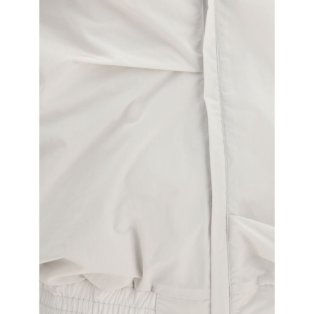 Detail of ALAINPAUL Gray Polyamide Full-Length Jacket showing soft draping and modern zipper design for AW25 season.